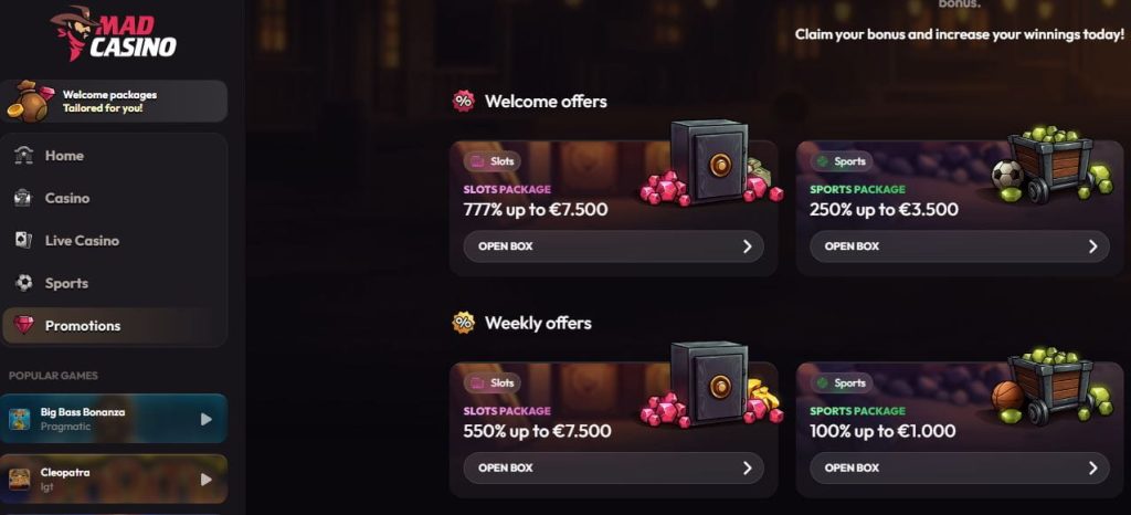 mad casino bonuses